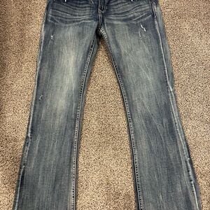 Grace Blue Straight Leg Jeans with Distressed Look